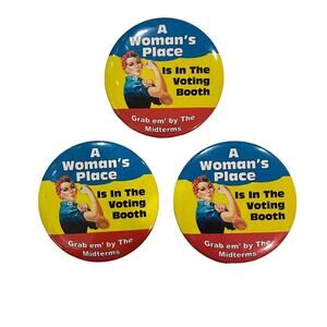 Set of (3) A Woman's Place Is In The Voting Booth Pins feminist womens rights